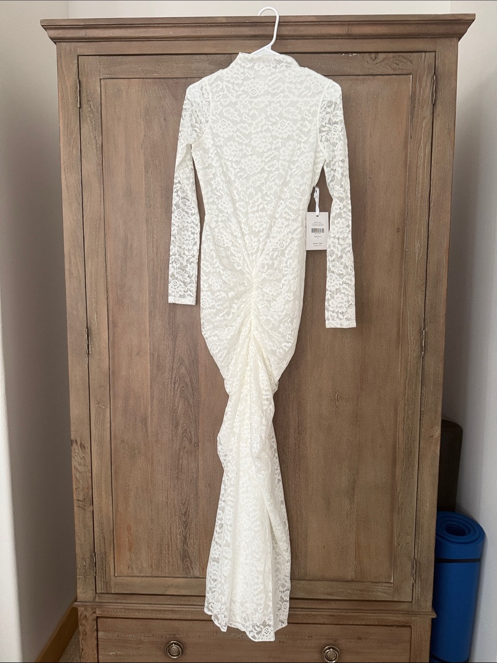 Ronny Kobo Collection Ivory Lace Long-Sleeve Ruched Maxi Dress